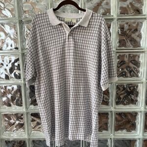 Vintage 90s LL Bean Polo Shirt Mens XL Regular Cotton Made in‎ USA Gray Check